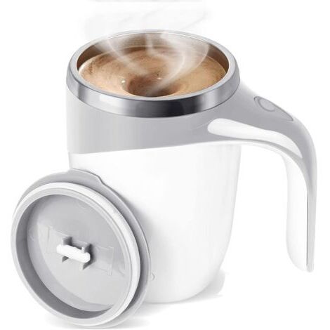 BUNTHAUS 380 ml Tasse à café magnétique automatique de (blanche), tasse à mélanger rotative pour la maison, le bureau ou les voyages, idéale pour le café, le lait, le cacao et autres boissons