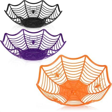 BUNTHAUS 3x Bols à Snack Halloween  Ensemble de Bols pour Bonbons Emballés  Assiettes à Snack en Plastique  Vaisselle de Fête pour Halloween et Fêtes à Thème (3 pièces  toile d'araignée)