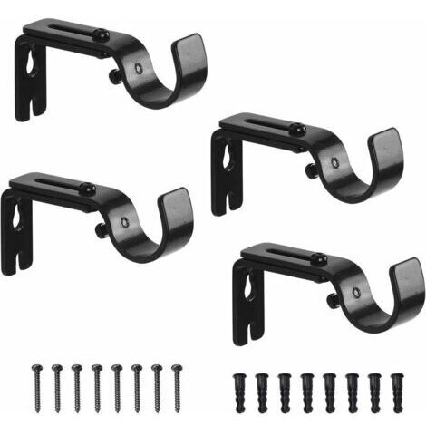 BUNTHAUS 4 Pcs Support Mural Réglable pour Tringle à Rideau Fixations en Acier Inoxydable pour Barre à Rideaux Accessoire Noir en Métal Maison Chambre