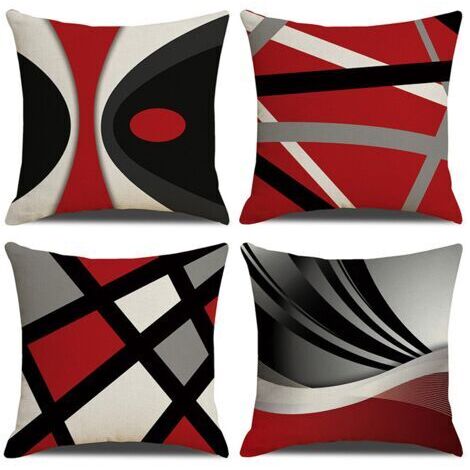 BUNTHAUS 4 Pièces 45x45cm Housse de Coussin Géométrique Moderne Coussin Rouge Noir Gris Coussin Canapé Decoratif Irrégulier Rayures Taie d'oreiller Double Face Coussin Deco pour Maison Salon Chambr