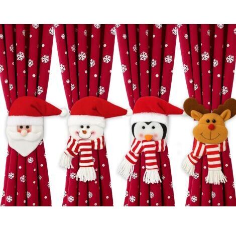 BUNTHAUS 4 Pièces Embrasse pour Rideaux Noel, Attache Rideau Noel pour Noël – Père Noël, Bonhomme de Neige, Élan et Pingouin