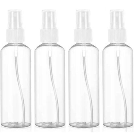 BUNTHAUS 4 Pièces Flacon Spray Vide, 100ml Flacon Vaporisateur Fine Brume, Plastique Pulverisateur Voyage, Atomiseur Rechargeable Transparent Flacon, pour Lotion,Shampoing etc