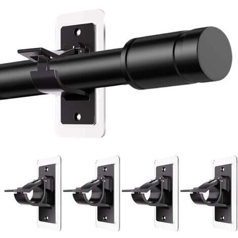 BUNTHAUS 4 Pièces (Noir) 12x 6 cm Support Tringle Rideaux Sans Percage Attache Rideau Sans Percage Supports pour Tringles à Rideaux Fixation Autocollante Dimensions Convient