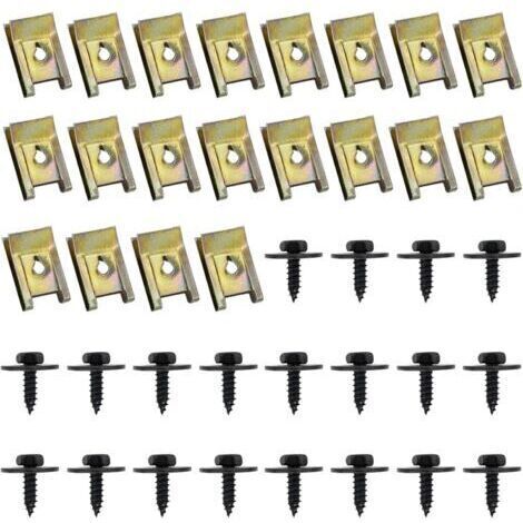 BUNTHAUS 40 Pcs Clips de Fixation Voiture, Vis Et Boulons de Voiture, U-Clip Fixation, Écrou et Clip Garde-Boue Automobile, Agrafes Carrosserie, Vis Soubassement, Vis d'Aile Carrosserie