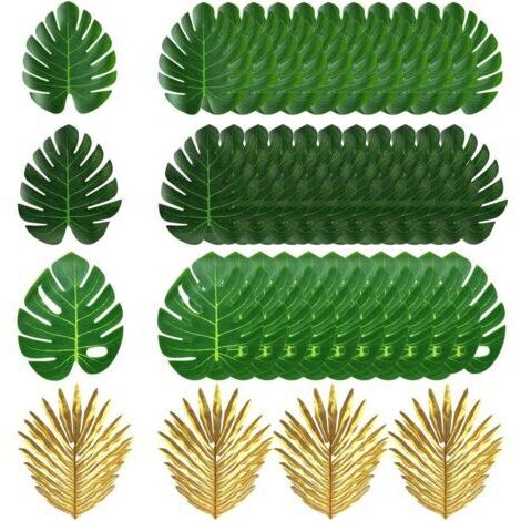 BUNTHAUS 40 Pièces Feuilles de Palmier Artificielles Plantes Artificielles Feuilles de Monstera Tropical Décoration de Feuille de Palmier Décoration de Fête Tropicale Jungle Fournitures Décoration de 