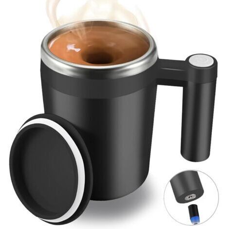 BUNTHAUS 400 ml Tasse à café magnétique rechargeable noire avec agitateur automatique, étanche, idéale pour le lait et le cacao, idéale pour le bureau, la cuisine ou les voyages. Cadeau idéal