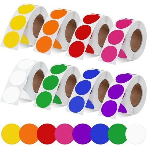 BUNTHAUS 4000 PCS 8 rouleaux de 1 pouce pois autocollants imperméables auto  adhésifs, 8 couleurs vives, 500 étiquettes par rouleau, autocollant de code couleur rond pour le Bureau, boutique