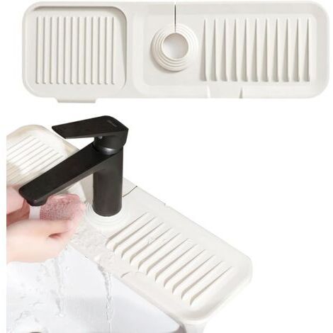 BUNTHAUS 45  14cm Tapis de Robinet en Silicone, Tapis de Séchage pour Evier Cuisine, Protection du Robinet & Tapis d'Égouttage, Attrape-Éclaboussures, Accessoire pour Cuisine et Salle de Bain (Blanc)