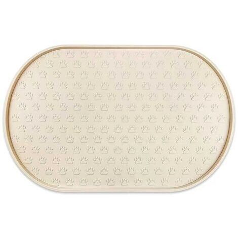 BUNTHAUS 48 x 30 cm Tapis de gamelle en silicone pour chien et chat pour éviter les déversements, adapté aux gamelles d'eau et de nourriture, beige