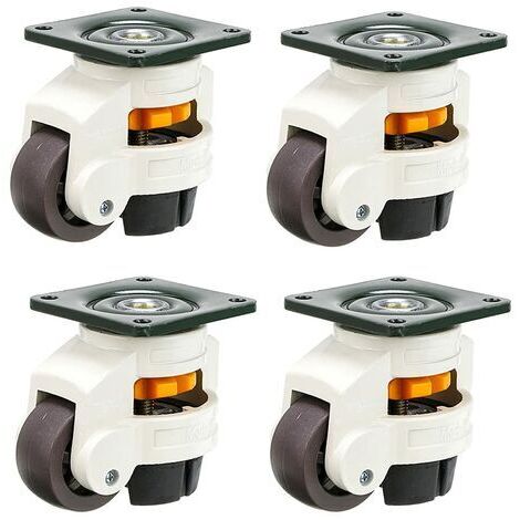 BUNTHAUS 4Pcs Roulettes pour meubles, roue pivotante, roulettes de nivellement rétractable 60F, en alliage nylon et en aluminium, capacité de chargement 250 kg par roulette