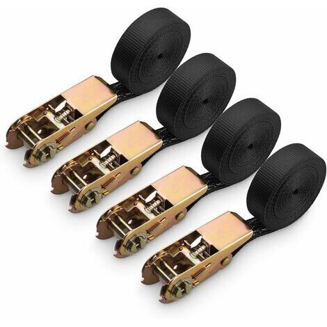 BUNTHAUS 4Pcs Sangles a Cliquet, Sangle a Cliquet en Polyester pour Moto, Voiture, Vélo, Remorque, Capacité de 800 kg, 6M x 25MM - Noir