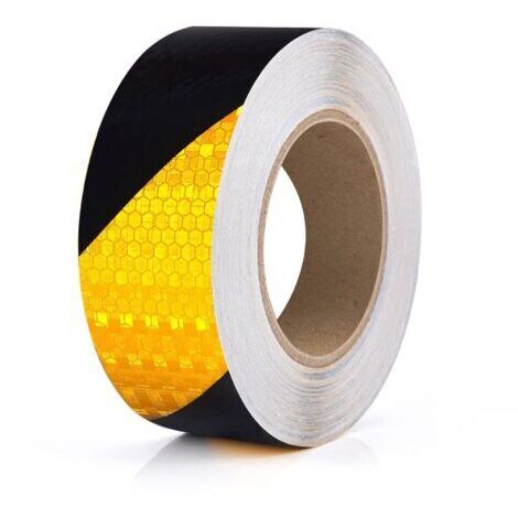 BUNTHAUS 5 cm x 33 Ruban Adhésif Réfléchissant Jaune et Noir Bande Reflechissante Autocollante Imperméable Bande Réfléchissante pour véhicules, extérieur Ruban de Sécurité D'avertissement pour