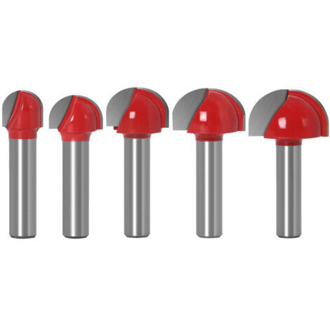 BUNTHAUS 5 Pièces Fraise à Fond Rond Bois, 8mm Routeur Core Box Bits Tige 12/16/ 19/22/25mm,Fraise Defonceuse,Fraise à Rainurer,Fraise à Bois Raboter Outil de Travail du Bois,Queue Mèches Routeur Bits