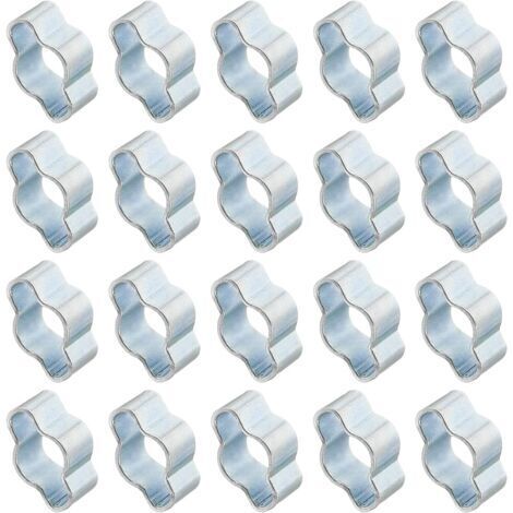 BUNTHAUS 50 Pcs 3-5mm Collier de Serrage à Double Oreille, Anneaux de Sertissage de Clip Torique en Acier Galvanisé pour Connexions de Raccords Tubes Essence Carburant, Ton Argenté