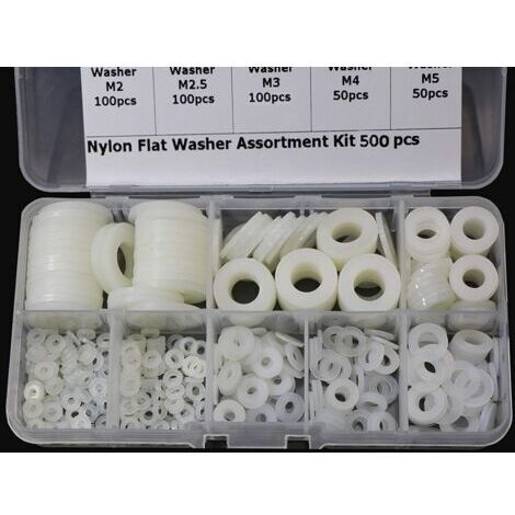 BUNTHAUS （500 Pcs）Rondelles Plastique Entretoise Nylon M2 M2.5 M3 M4 M5 M6 M8 M10 Rondelle pour Mécanique