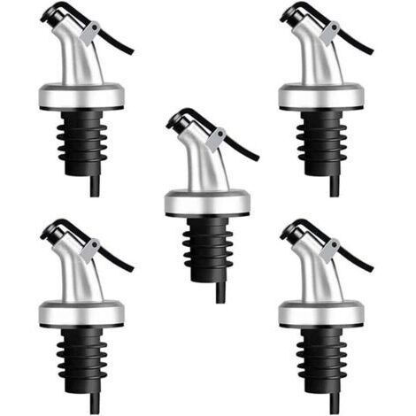 BUNTHAUS 5Pcs Bec Verseur Bouchon Alcool Bouteille Becs Verseur Huile d'olive avec Bouchon en Caoutchouc Distributeur De Bec De Vin Bouchon Doseur Argent