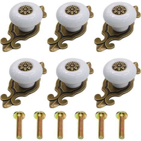 BUNTHAUS (6, Blanc) Boutons de Portes pour Placards Vintage, Boutons de Meuble Ceramique, Poignée de Porte en Céramique Vintage, Poignée de Meubles en Céramique pour Tiroir, Armoire, Placards, Commode