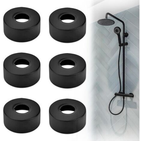BUNTHAUS 6 Pièces 25 MM (Noir) Rosace Mitigeur Douche, Cache Tuyau Plomberie Rosace Robinet en Acier Inoxydable rosace radiateur pour Robinets Tuyau de Douche Radiateur