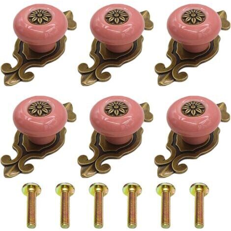 BUNTHAUS (6, Rose) Boutons de Portes pour Placards Vintage, Boutons de Meuble Ceramique, Poignée de Porte en Céramique Vintage, Poignée de Meubles en Céramique pour Tiroir, Armoire, Placards, Commode