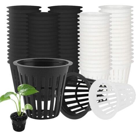 BUNTHAUS 60 Pcs Panier Hydroponique, Réutilisable Panier Hydroponie pour Culture Hydroponique Aéroponique Plantation de Fleurs Jardinage (Noir & Blanc)