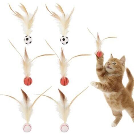 BUNTHAUS 6pcs Chat Jouet Balle Plume Balles Mobiles Boules Gonflables Caoutchouc Amusant Elastique Jouets Rebondissants Boules Jouet Sport Balles Chaton Balle Jeu Interactif Intérieur Extérieur