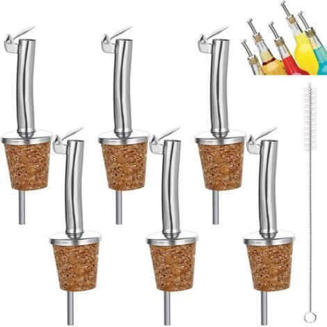 BUNTHAUS 6X Bouteille Verseur Liège avec Couvercle Verseur Bouteille Huile Verseur Spiritueux Vin Huile Liqueur Vinaigre - Accessoires de Cuisine