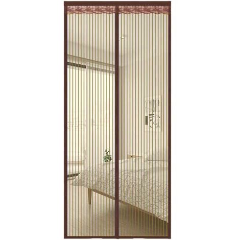 BUNTHAUS 90x200cm brun Moustiquaire Porte Fenetre Magnétique Rideau de Porte Antimoustique Maille Ultra Fine Moustiquaire avec Fermeture Aimantée Sans Perçage pour de Balcon, Chambre
