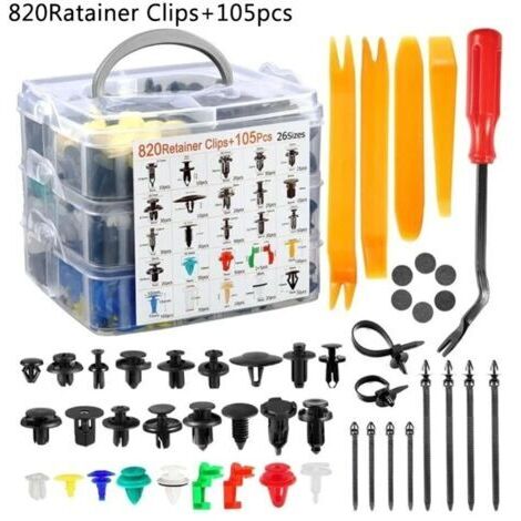 BUNTHAUS 925 Pcs Rivet Clips Plastique, Rivet Plastique Fixation de Protection, Clips Voiture Noir Universel pour Auto Voitures Panneaux de Portes avec Bote De Rangement et Outil de Dmontage