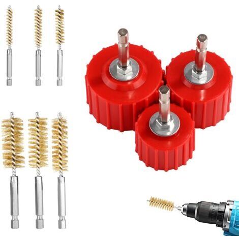 BUNTHAUS 9pcs Ensemble Nettoyeur de Tuyau en Cuivre pour Perceuse Électrique, 3 Brosse de Nettoyage Tube 1/2\" 3/4\" et 1\" et 6 Brosses à Alésage en Fil Laiton pour Perceuse Tubes Cuivre