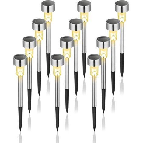BUNTHAUS Acier Inoxydable,12,Blanc Chaud Lampe Solaire Extérieur, Lampe Solaire Extérieur Jardin,Étanche Lumière Solaire Extérieur pour Terrasse, Pelouse, Jardin, Allée, Chemins