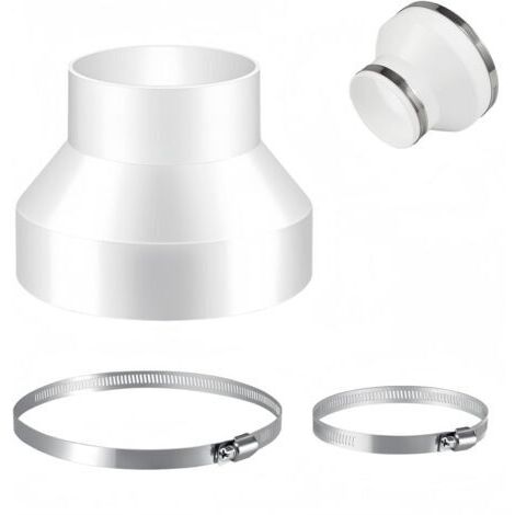 BUNTHAUS Adaptateur de Tube Rond, Réducteur pour Ventilation 150 mm à 100 mm avec 2 colliers de serrage en acier inoxydable réducteur en ABS pour conduits de ventilation