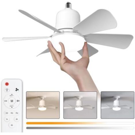 BUNTHAUS AIMOONSA Ventilateur plafond avec lumiere, 30W Lampe Ventilateur Plafond avec Douille E27, Dimmable Ventilateur Plafond LED pour Chambre, Salon, 3 Vitesses, 6 Pales (Blanc 30w)
