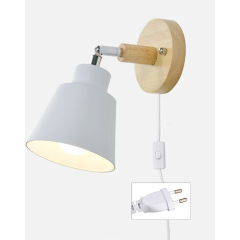 BUNTHAUS Applique Murale Avec Interrupteur Marche Et Prise Lampe De Chevet Moderne Vintage Macaron Applique Murale  Bois Applique Murale Convient Pour Salon Et Chambre（Blanc）