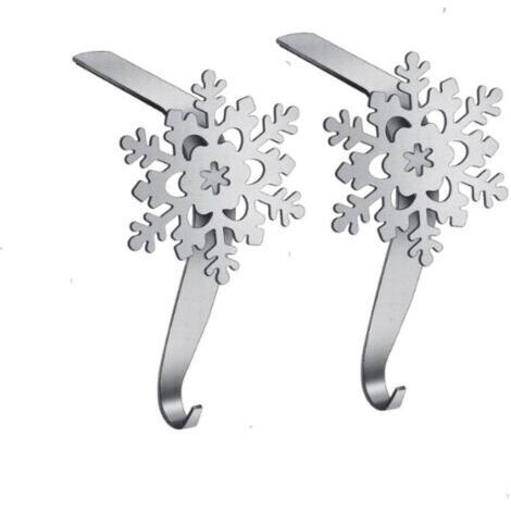 BUNTHAUS (Argent) Lot de 2 supports de chaussettes de Noël en forme de flocon de neige, crochets métalliques lestés pour cheminée.