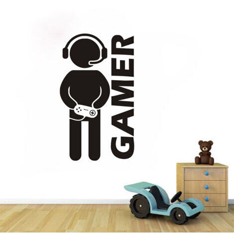 BUNTHAUS Autocollant mural Gamer avec contrôleur, autocollant mural Game Boy (23,6 \"x 11,8\"), autocollant mural en vinyle pour la maison, la salle de jeux, la décoration de la chambre à coucher