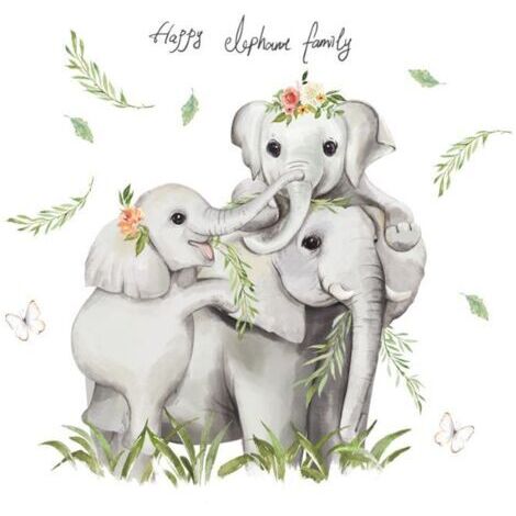 BUNTHAUS Autocollant mural stickers muraux dessin animé peint à la main éléphant animaux maternelle salle de classe chambre d'enfant bébé mur papier peint décoration autocollants autoadhésif