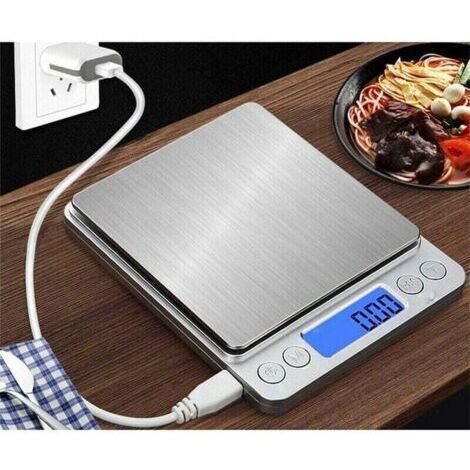 BUNTHAUS Balance De Cuisine Numérique Avec Chargement Usb, Balance Numérique 0,1 G/3 Kg, Balance Électronique De Précision, Fonction Psc/Tare/Écran Lcd, Conversion 9 Unités
