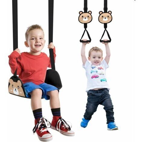 BUNTHAUS Balançoire pour enfant, support de siège de balançoire pour enfant 110 lb avec corde réglable, balançoire de porte, balançoire d'arbre intérieur extérieur arrière cour (noir, 11.88.3)