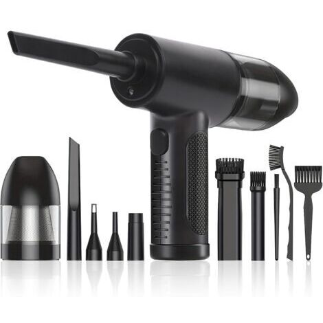 BUNTHAUS Black Aspirateur à Main, 3 Vitesses Aspirateur Voiture Puissant sans Fil Portable, 2 en 1 Mini Aspirateur Voiture 5 Buses, 51000RPM, pour Animaux, Maison, Bureau