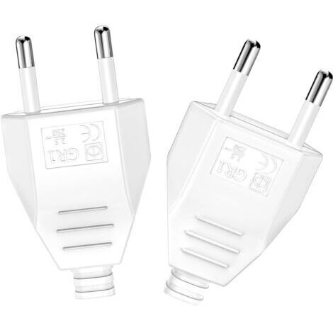BUNTHAUS Blanc 2 Pièces Fiche Européenne Plate, Prise Electrique Male 250V 2.5A, Fiche Euro Schuko Fiche D'alimentation Domestique Décorative à Encastrer ou à Remplacer,