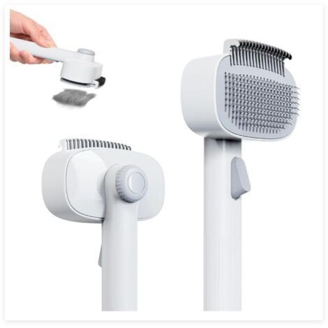 BUNTHAUS Blanc  Brosse de Toilettage pour Chats 2 en 1, Brosse pour Chats avec Bouton, Outil de Peigne de Toilettage pour Animaux de Compagnie à Poils Longs Ou Courts, Enlève Les Nœuds et Massage