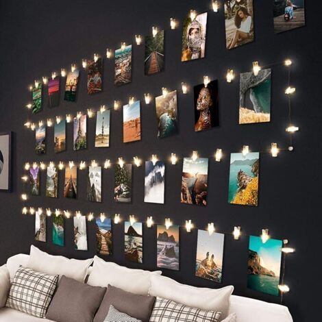 BUNTHAUS Blanc Chaud Guirlande Lumineuse Photo, 100 LED 10M Guirlande Photo Batterie Alimenté Porte Photos pour Decoration Interieur Chambre, Mariage, Anniversaire, Saint Valentin