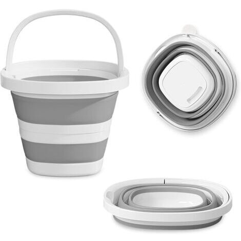 BUNTHAUS (Blanc Gris) Seau Pliable, 10 litres Grande capacité Seau Plastique avec poignée, Solide et Durable, Peu encombrant, Facile à Transporter, Convient pour Nettoyage, Camping, pêche, Voyages.
