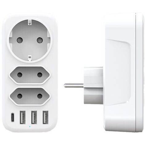 BUNTHAUS Blanc Multiprise Murale avec USB C, Multiprises 3 Prises 17W 5A avec 3 USB C&1 A, Maison Le Bureau Les Voyages Compatible avec Phone Pad