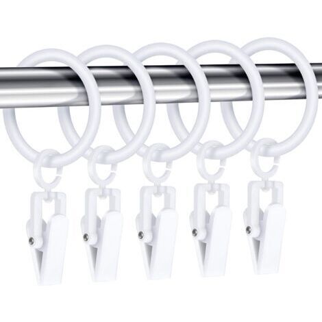 BUNTHAUS (Blanc)30 Pièces Anneaux de Rideaux avec 30 Pièces Clips de Rideau Anneaux de Clip de Tringle à Rideau de Douche en Plastique Anneau de Draperie Décorative avec Clip, 30 mm