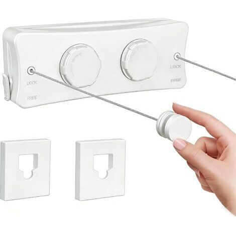 BUNTHAUS (Blanc)Corde à Linge Rétractable 5.1m, Acier Inoxydable Fil a Linge Extérieur Retractable, Etendoir Linge Exterieur Retractable pour Balcon Intérieur Cuisine Salle de Bain