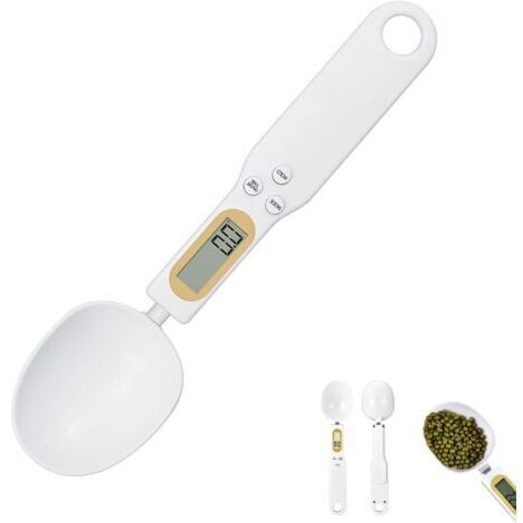 BUNTHAUS Blanc,Cuillère Balance Digitale de Précision 0 1g à 500g, Cuillère Doseuse Numérique avec Cuillère Amovible, Pesée pour Épices Herbes Poudres Compléments Aliments Bébé Café Dosage Précis Affi