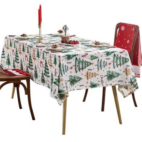 BUNTHAUS Blanc,Nappes de Noël rectangulaires 140 × 220 cm Motif sapin de Noël Nappe de fête