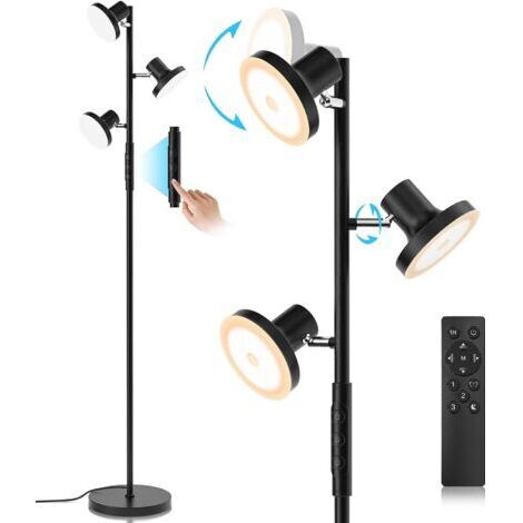 BUNTHAUS Bleosan – Lampadaire LED 36W dimmable 2500lm – Télécommande magnétique – 4 températures de couleur – Éclairage ajustable pour salon et bureau