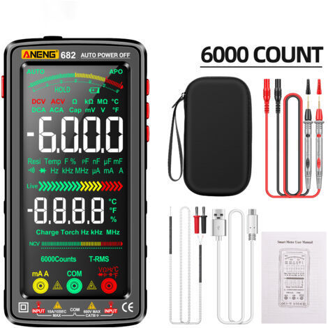 BUNTHAUS Bleosan – Multimètre numérique intelligent rechargeable – Mesure tension, courant, résistance, diode, fréquence – Sécurité anti-brûlure, étui silicone